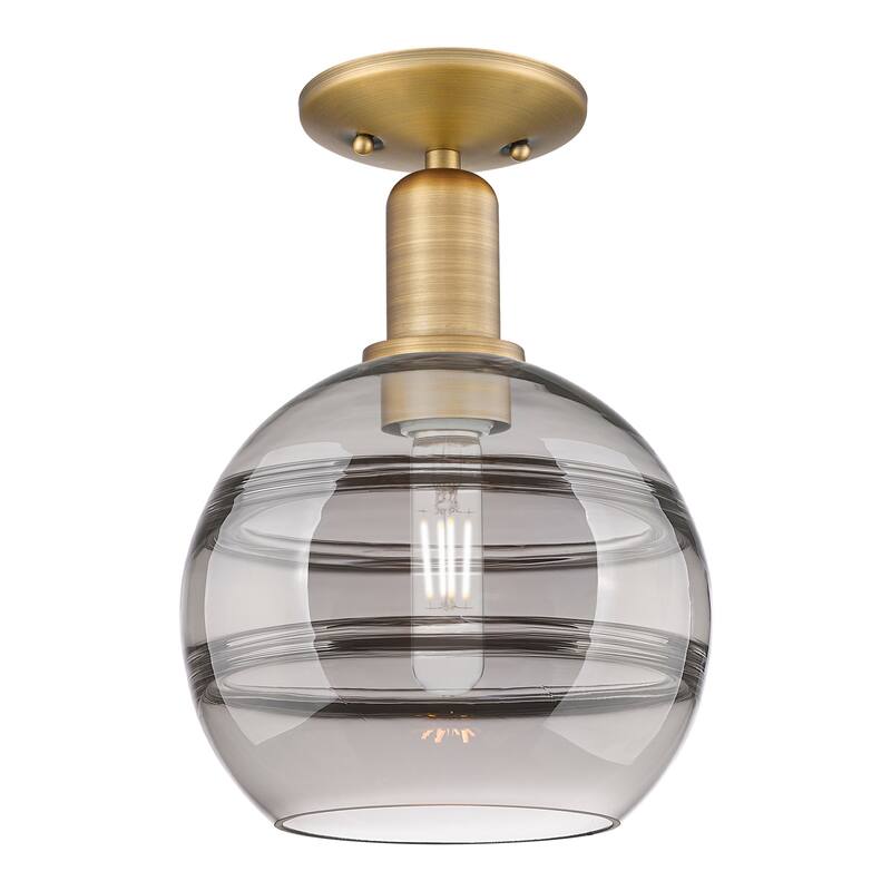 Innovations Lighting 716-1C-12-8 Rochester Semi-Flush Rochester 8" - Brushed Brass / Light Smoke