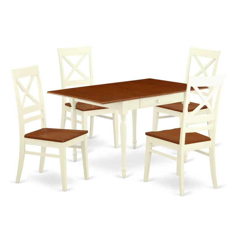 5-Piece Buttermilk and Cherry Solid Wood Top - Rectangular Dining Room Set - Seats 4