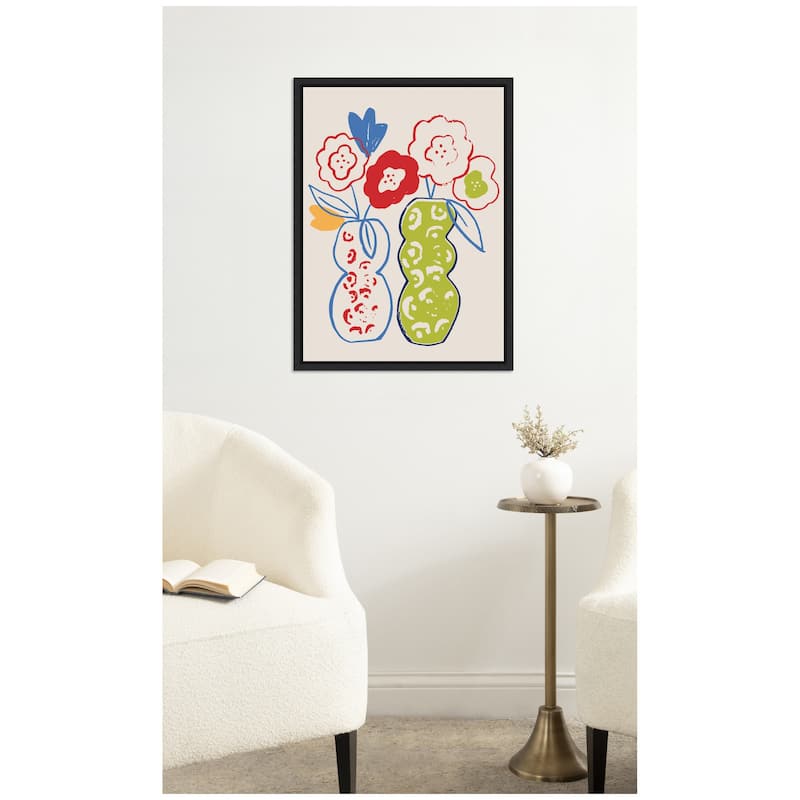 Kate and Laurel Live Boldly Flower Vases by Vicky Yorke Framed Canvas Wall Art Print