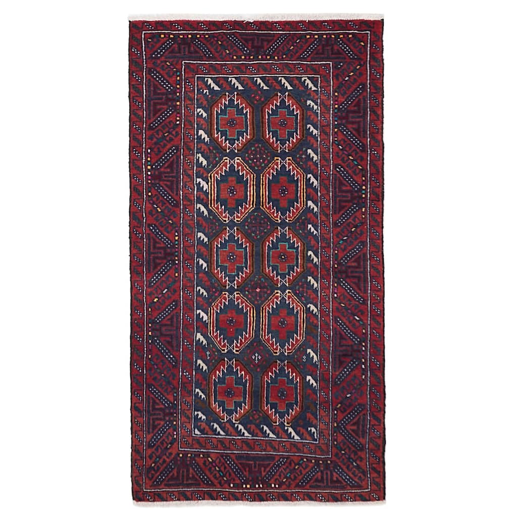 ECARPETGALLERY Hand-knotted Baluch Dark Navy, Red Wool Rug - 3'1 x 6'0