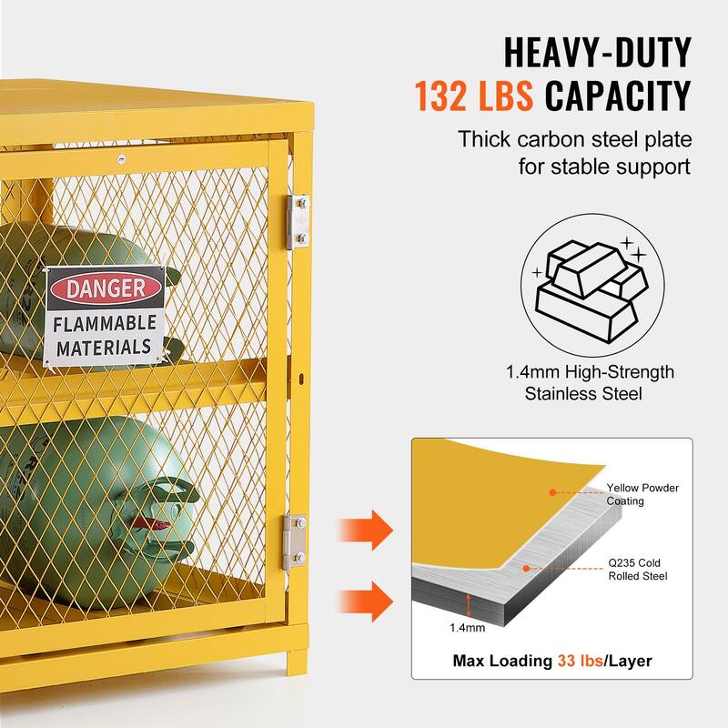 Horizontal Cylinder Storage Cabinet for Freon, Gases, Oxygen, Nitrogen - 4 x 33 lbs 31.02x30.04x35 inch