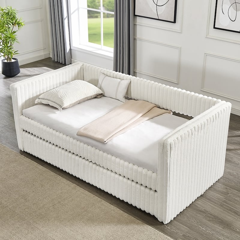 Striped Corduroy Fabric Twin Size Daybed Upholstered Bed