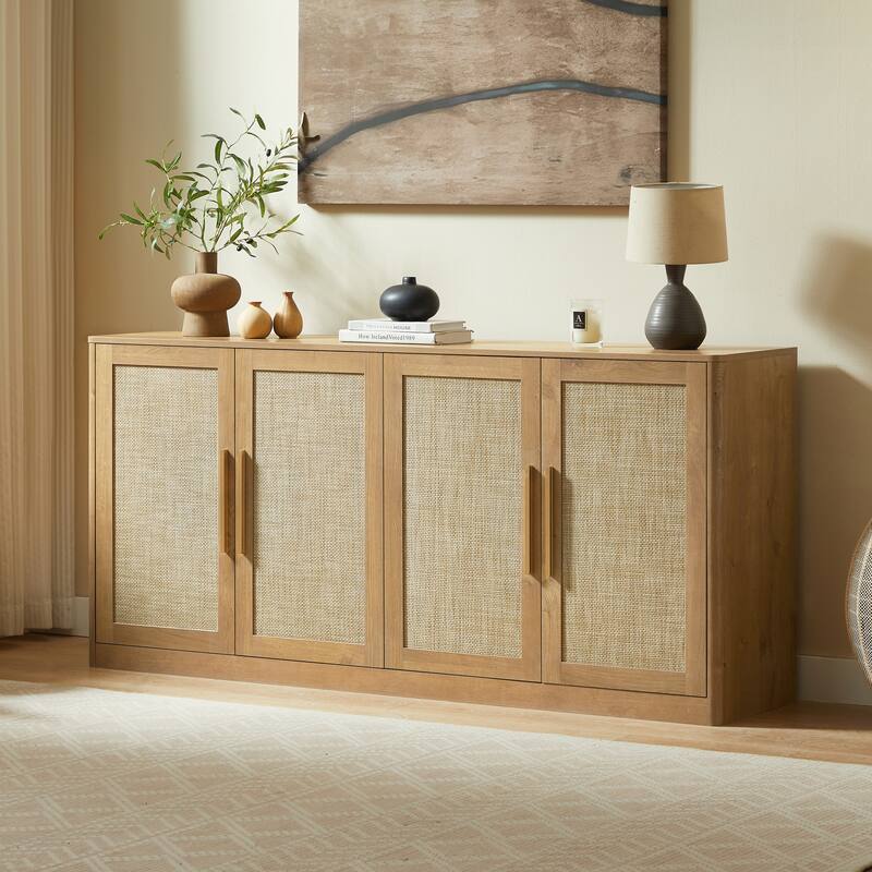 67" Rattan 4-Door Buffet Cabinet