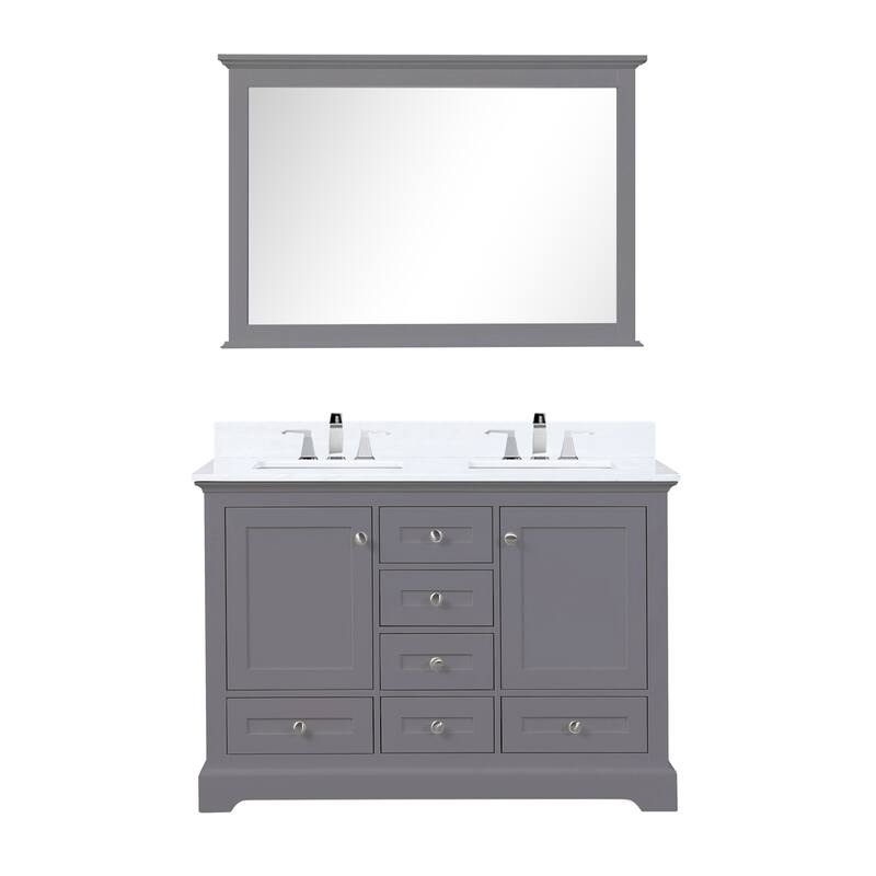 Dukes 48 in. W x 22 in. D White Double Bath Vanity, White Quartz Top, Faucet Set, 46 in. Mirror