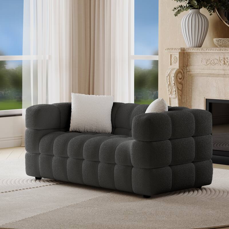 Wayna Modern Style Sofa, Sherpa Thick Cushion Double Loveseat - N/A