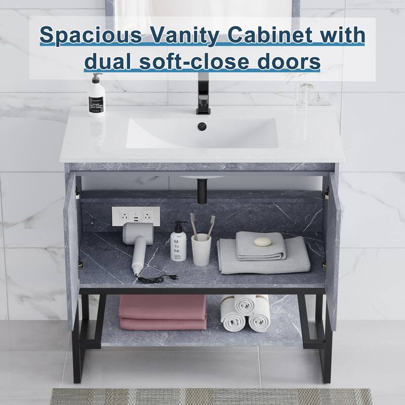 Bathroom Vanity Set Under-mount Ceramic Sink Combo Free Standing