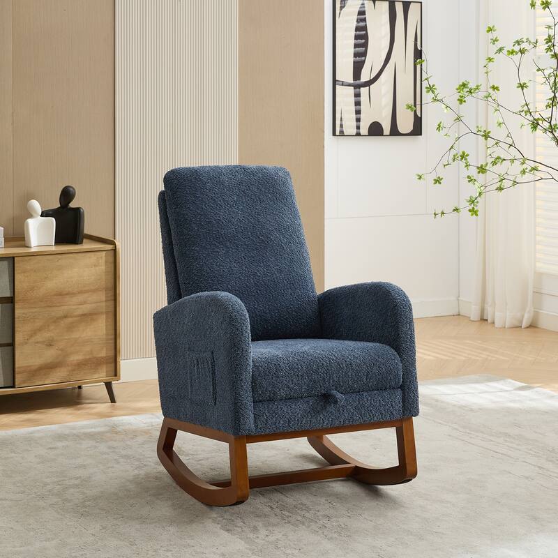 25.4"W Rocking Chair for Nursery, High Back Glider Chair with Retractable Footrest, Side Pocket
