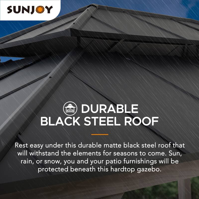 Sunjoy Outdoor Cedar Wood Frame Patio Gazebo Steel Hardtop