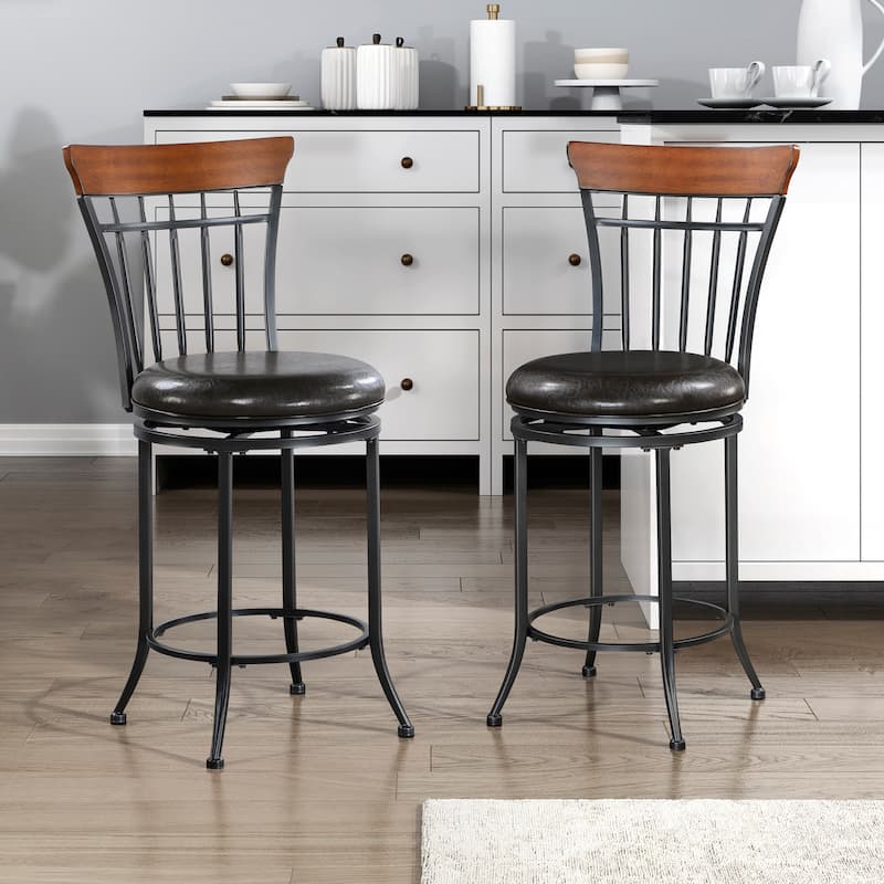 Argonne 24" H Faux leather Swivel Counter Height Chair - Metal Base