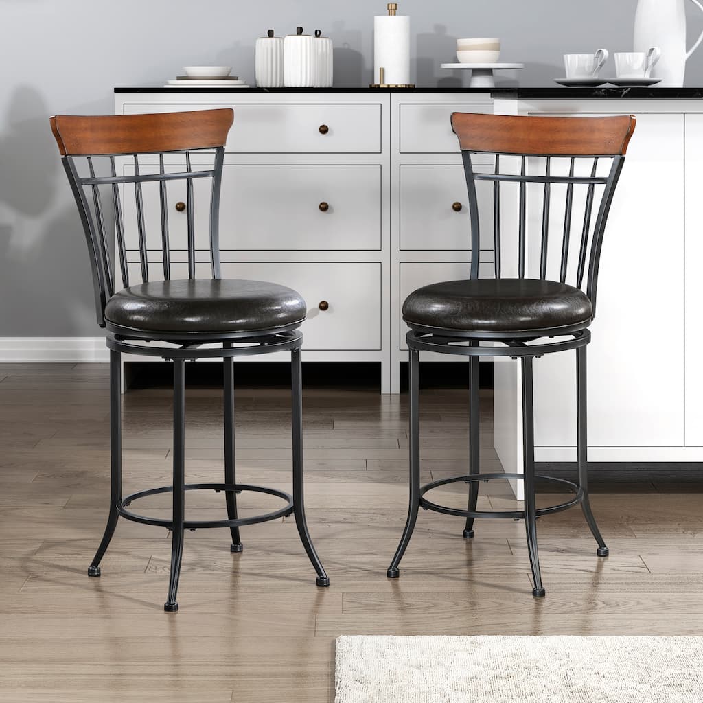 Argonne 24" H Faux leather Swivel Counter Height Chair - Metal Base