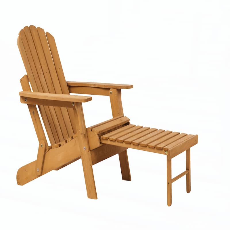 Outdoor Wooden Folding Adirondack Chair with Retractable Ottoman