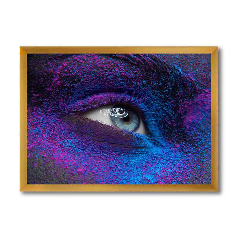 Designart "Female Eye With Dry Paint Dust Pigment on Face" Modern Framed Art Print