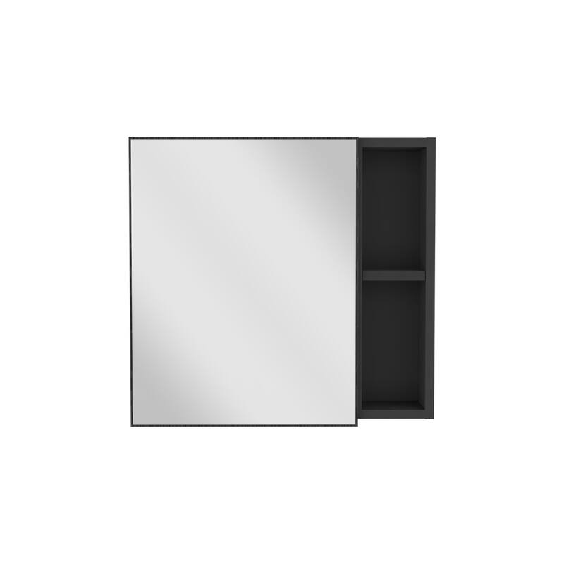 Medicine Cabinet with Mirror, Single Door, Two External Shelves, Wengue Finish, Three Internal Shelves, 13.7" W x 18" H