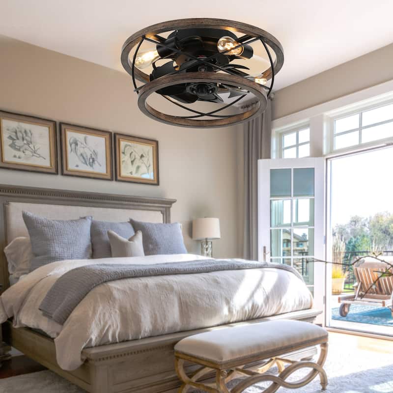 Oaks Aura Farmhouse Industrial 5 Candle Lights Chandelier, Industrial Metal Caged Ceiling Light/Ceiling Fan