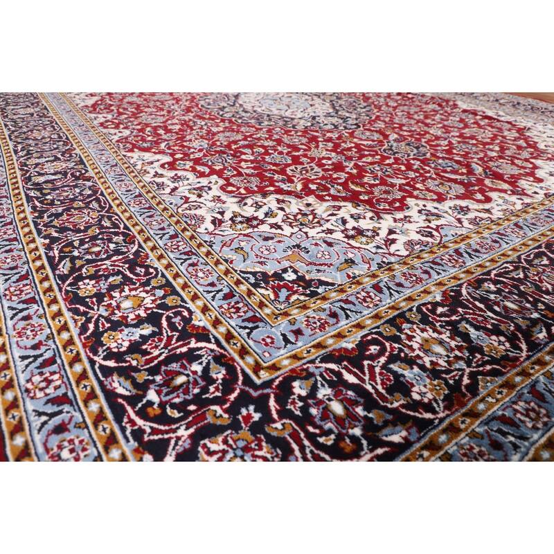Traditional Red Kashan Turkish Area Rug Machine-Made Medallion Carpet - 9'9" x 12'10"