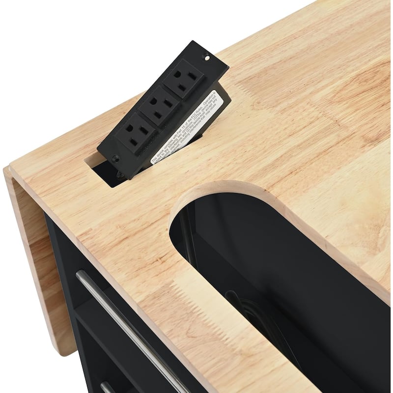 Roomfitters Kitchen Island with Power Outlet, Kitchen Storage Island with Drop Leaf and Rubber Wood, 5 Wheels