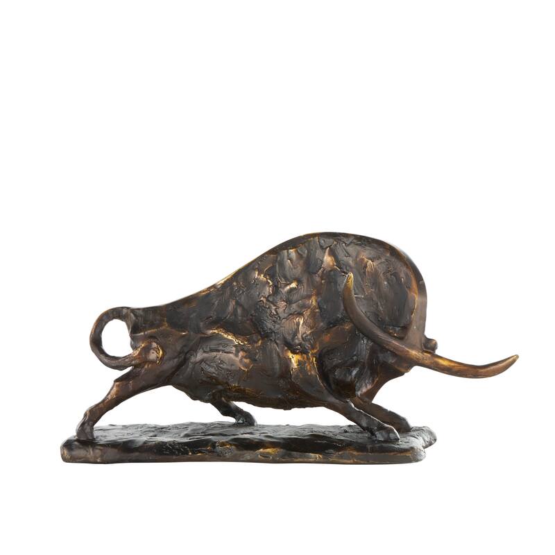 Black Polystone Distressed Textured Bull Decorative Sculpture with Gold Accents - 6"W x 14"L x 7"H