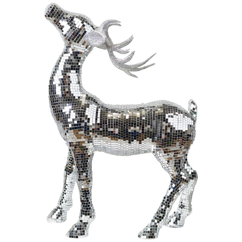 Mirrored and Glittered Standing Deer Christmas Figure - 19" - Silver