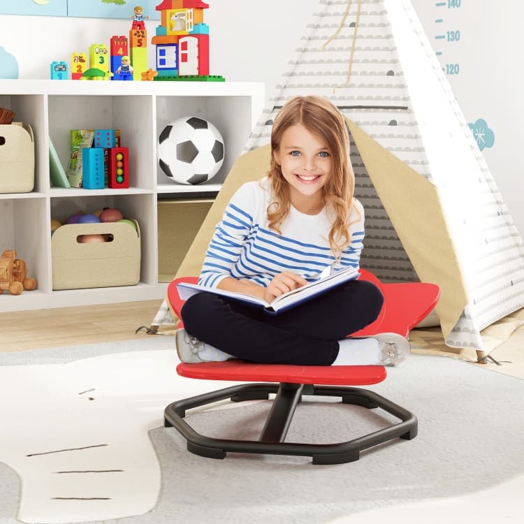 PP Spinning Sensory Swivel Chair with Metal Base and Elephant Design for Kids - 21" L x 19.5" W x 10" H