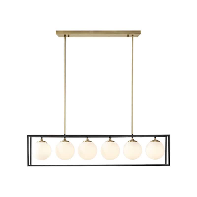6-Light Modern Frosted Glass Globe Linear Chandelier for Dining Room