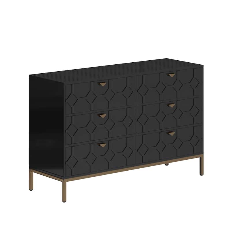 Clihome Wooden Storage 6 Drawer Double Dresser for Bedroom