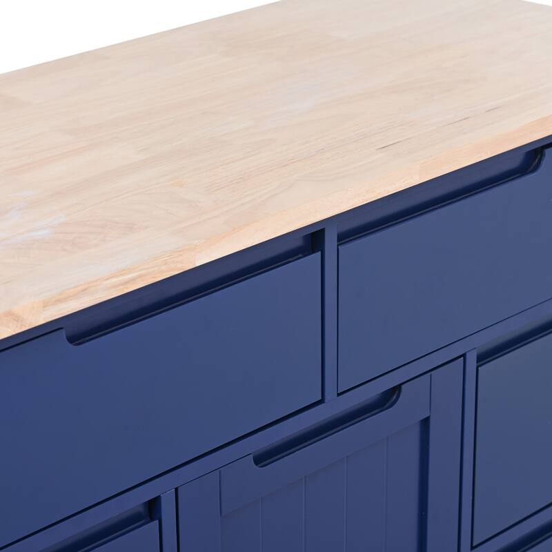 Woone Blue MDF Kitchen Island with 6 Drawers(53-in x19-in x37-in)