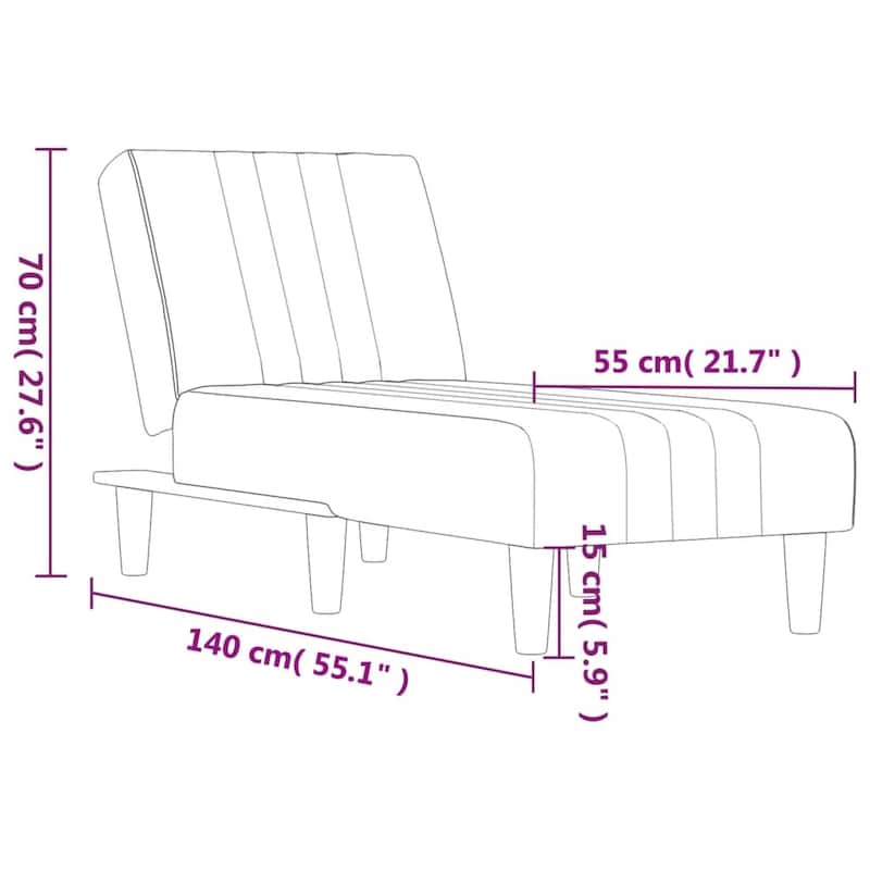 vidaXL Chaise Longue Black Velvet - 21.7" x 55.1" x 27.6"