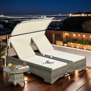 Alora Outdoor Rattan Patio Daybed With Adjustable Backrest, Canopy Roof, Storage Box And Cup Holders (SAK54220) main image 1