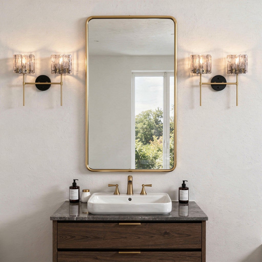 2 Pack Modern 2-Light Wall Sconce with Textured Glass Bathroom Vanity