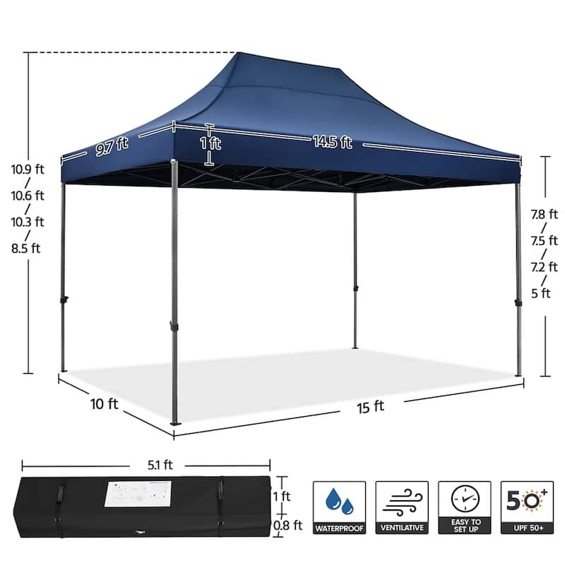 Yaheetech 10x15ft Pop Up Canopy Tent with Metal Frame for Outdoor