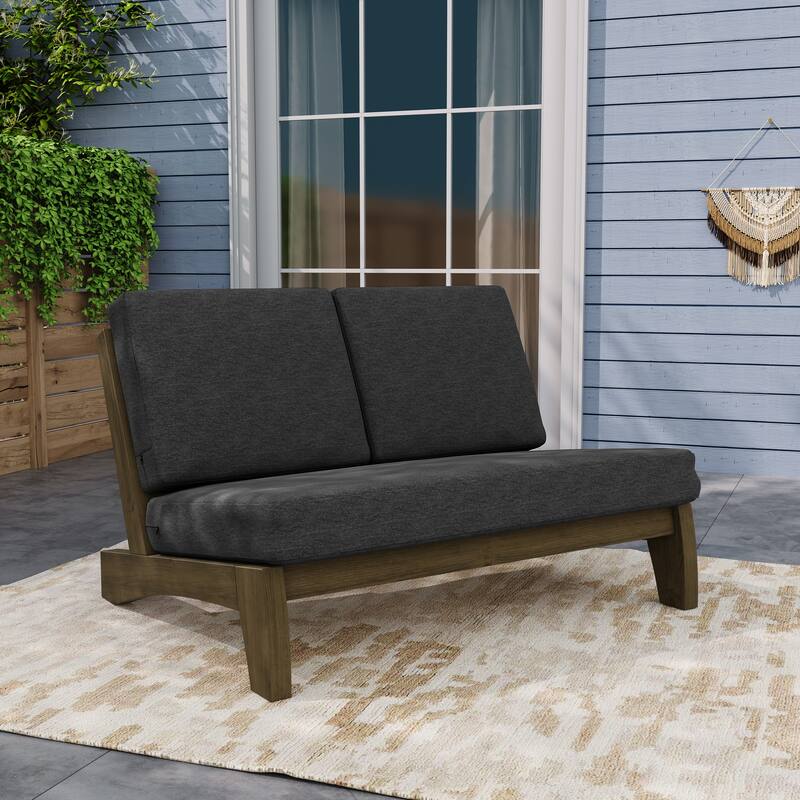 Teak Outdoor Armless Lounge Chair Set Loveseat with Cushions - Loveseat separate cushion - Dark Gray