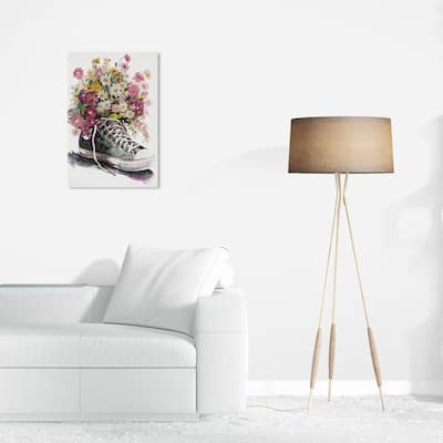 Wynwood Studio Fashion and Glam Chucks and Flowers Pink and Modern & Contemporary Wall Art Canvas Print