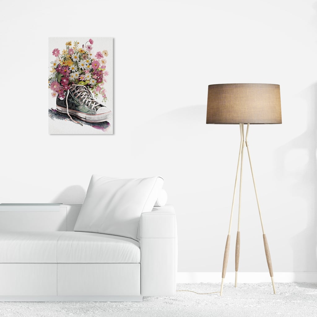 Wynwood Studio Fashion and Glam Chucks and Flowers Pink and Modern & Contemporary Wall Art Canvas Print