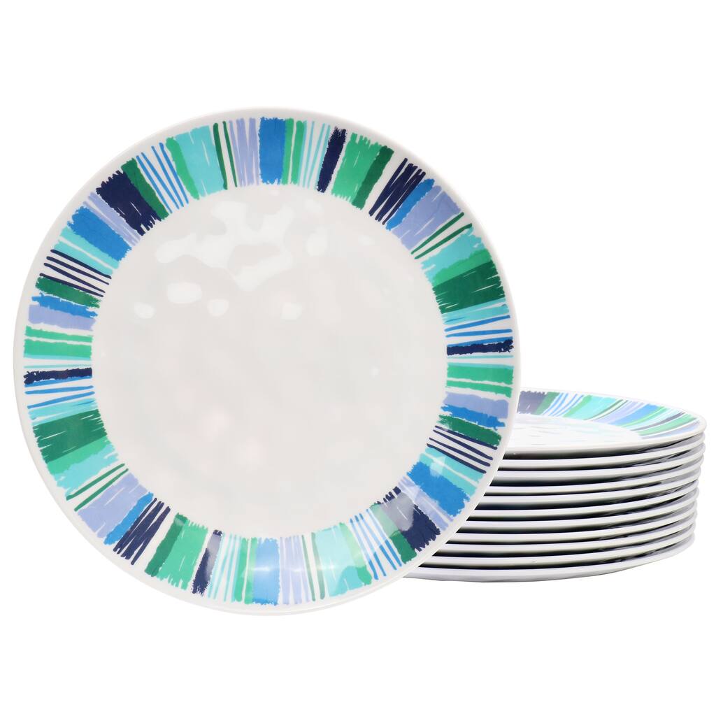 12 Piece 11 Inch Melamine Dinner Plate Set in Blue