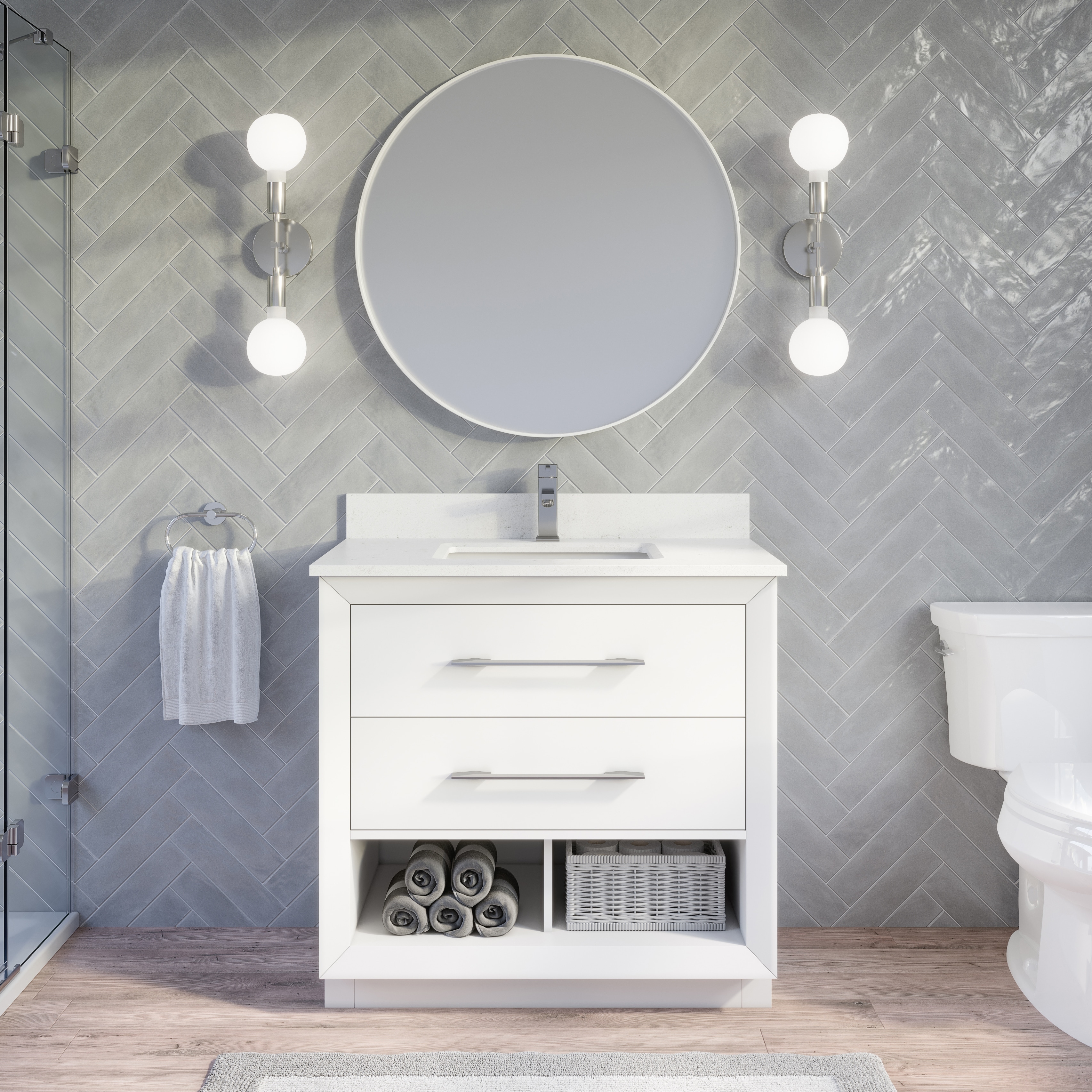 Riley 36 In Solid Hardwood Bathroom Vanity With Power Bar And Drawer Organizer Riley 36 In Solid Hardwood Bathroom Vanity With Power Bar And Drawer Organizer
