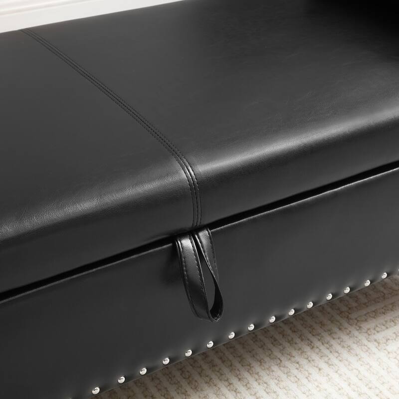 Black PU Leather End of Bed Bench with Safety Hinge Storage