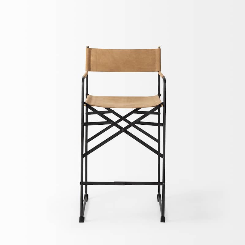 Direttore Black Genuine Leather Seat with Black Metal Frame Counter Stool
