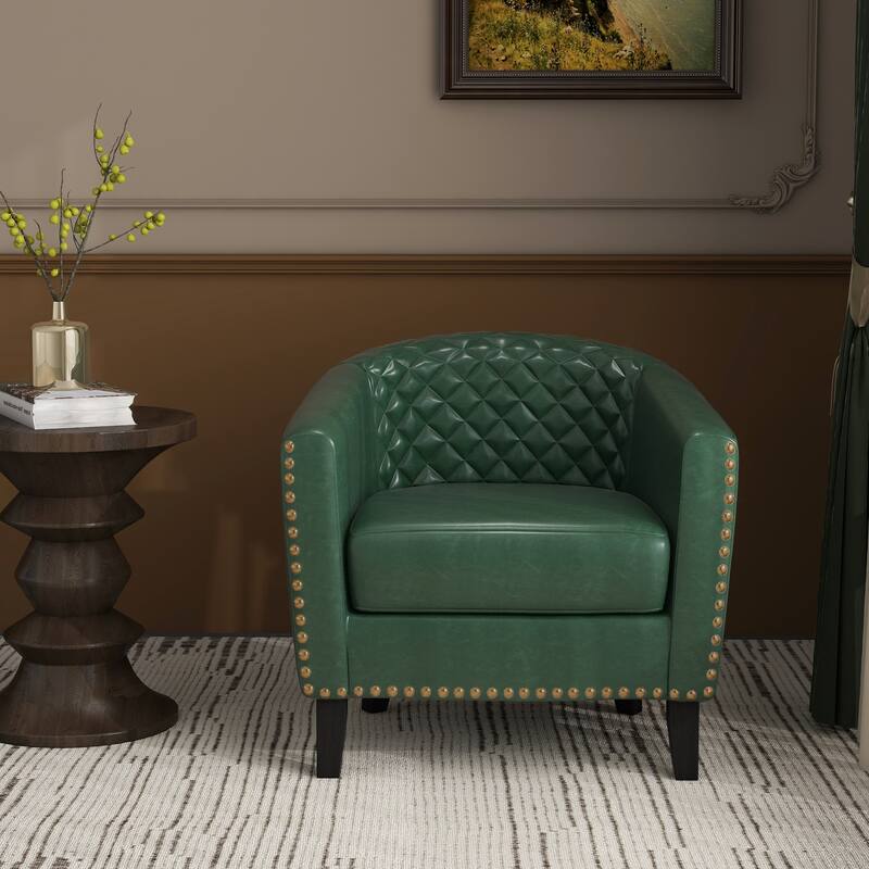 Axia 4 Set Modern Faux Leather Barrel Accent Chairs with Wood Legs