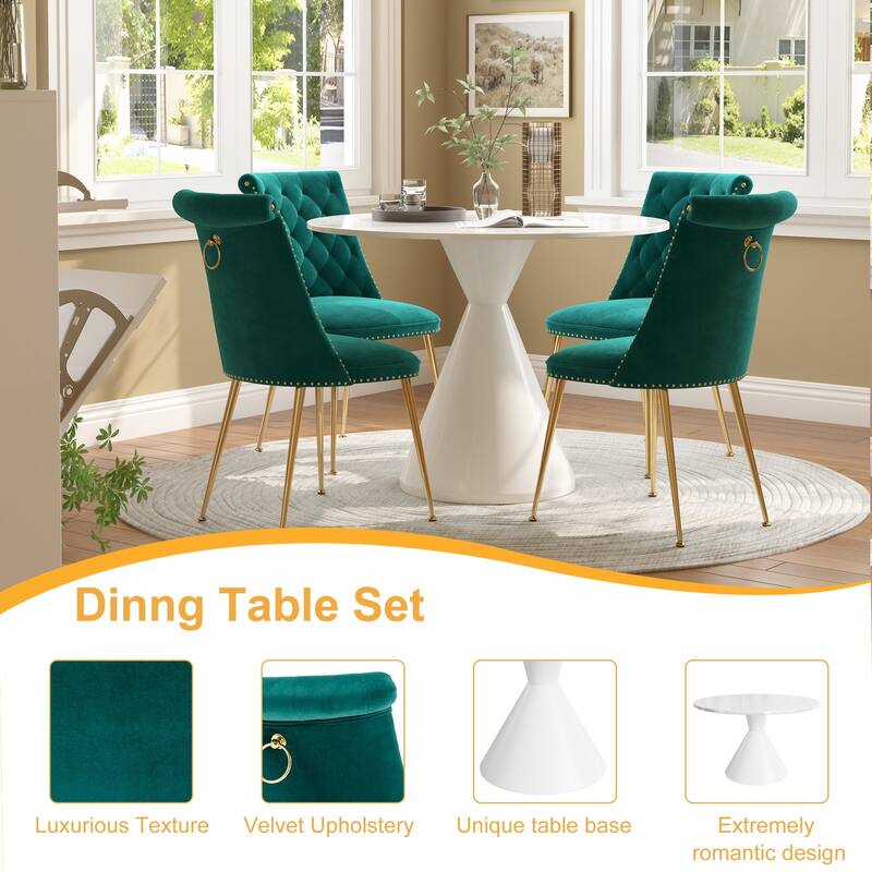 48" Light Luxury White High Gloss Large Countertop Dining Table with Velvet Dining Chair Set