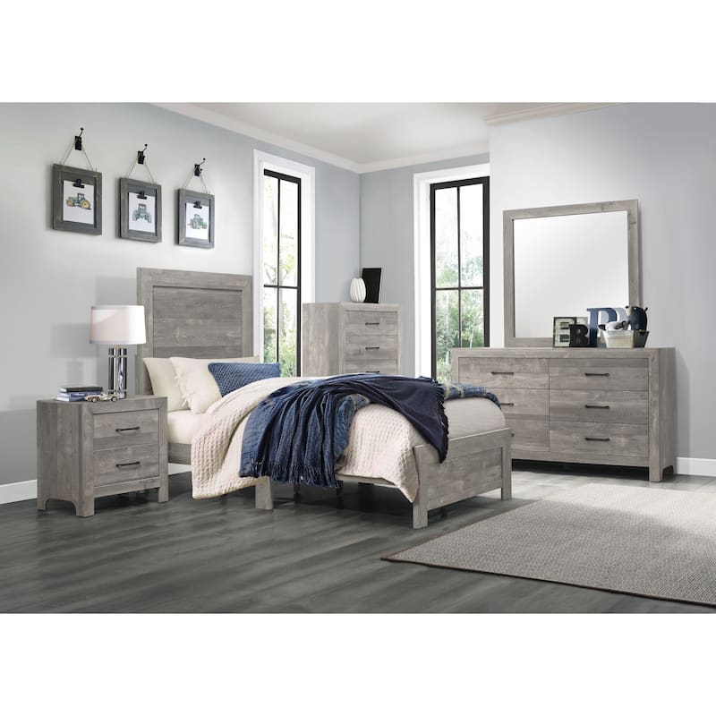 Rustic Gray Finish Twin Size Panel Bed Wooden Bedroom Furniture 1pc