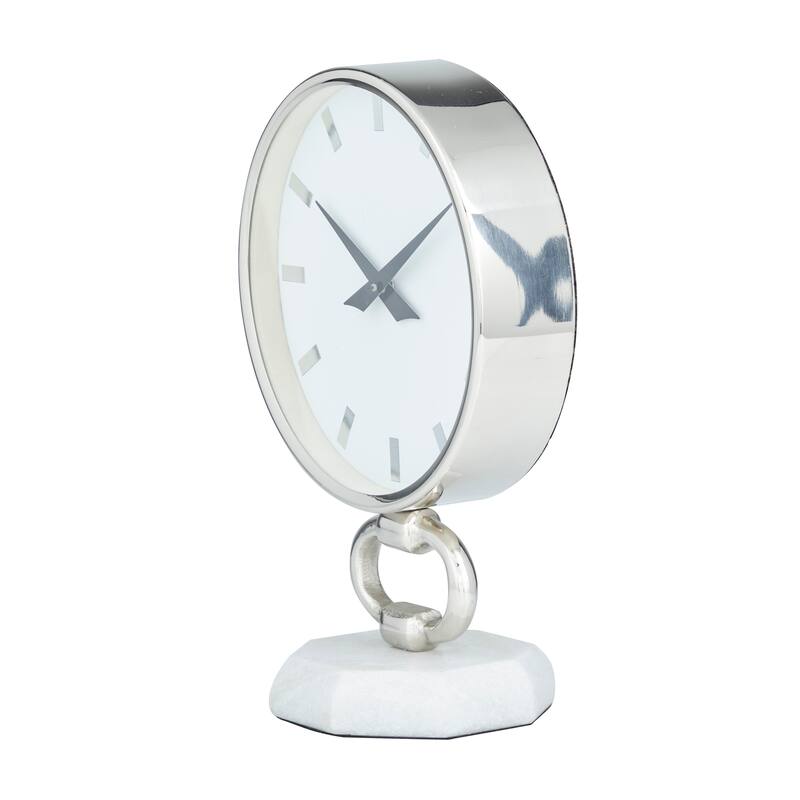Silver Stainless Steel Metal Decorative Clock with Marble Base