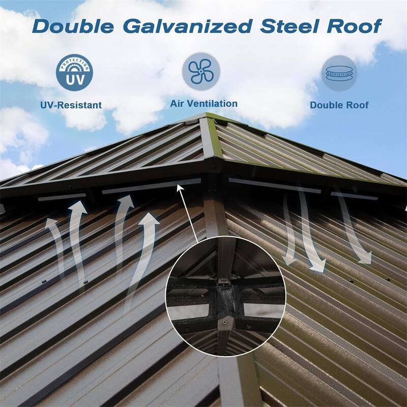 Aluminum Metal Hardtop Gazebo with Galvanized Steel Double Roof Canopy, Curtain and Netting