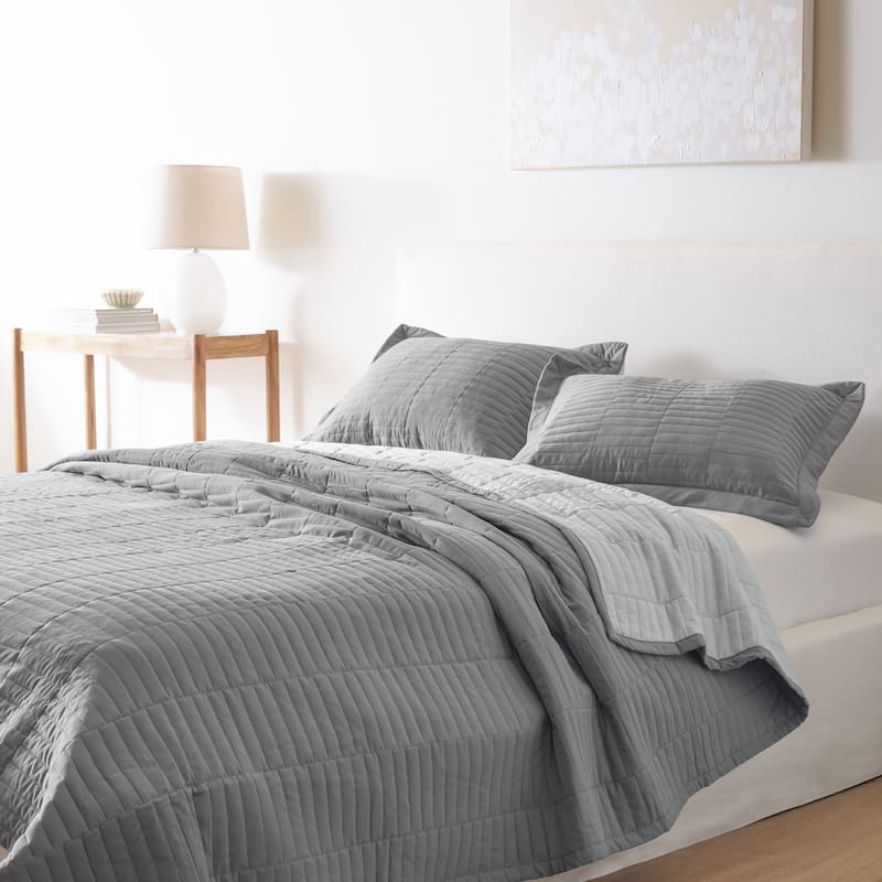 Jennifer Adams Codora 3pc. Wrinkle-Resistant Reversible Coverlet Set - Graphite/Light Gray - Queen - 3 Piece