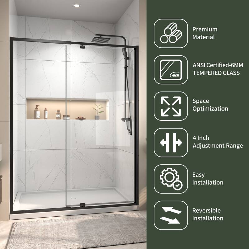 54"x71" Frameless Pivot Swing Shower Door Enclosure with Tempered Glass Panel