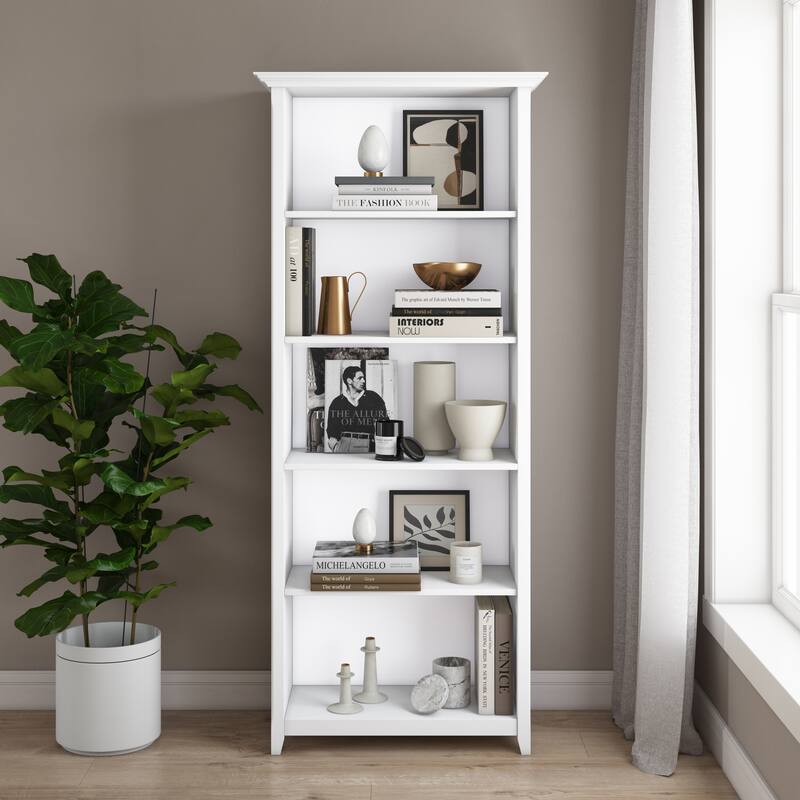 WYNDENHALL Halifax 30" Wide Solid Wood Transitional 5 Shelf Bookcase - 30"w x 14"d x 70" h - White