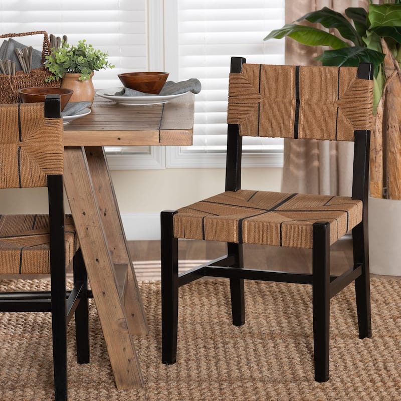 Prita Bohemian Paper Loom and Black Mahogany Wood Dining Chair