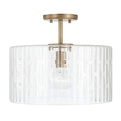 Emerson 1-light Dual Mount Semi-Flush/ Pendant w/ Embossed Seeded Glass
