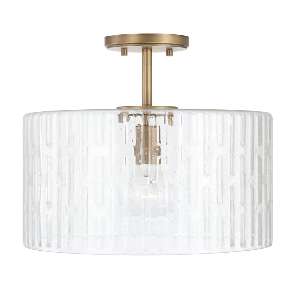 Emerson 1-light Dual Mount Semi-Flush/ Pendant w/ Embossed Seeded Glass