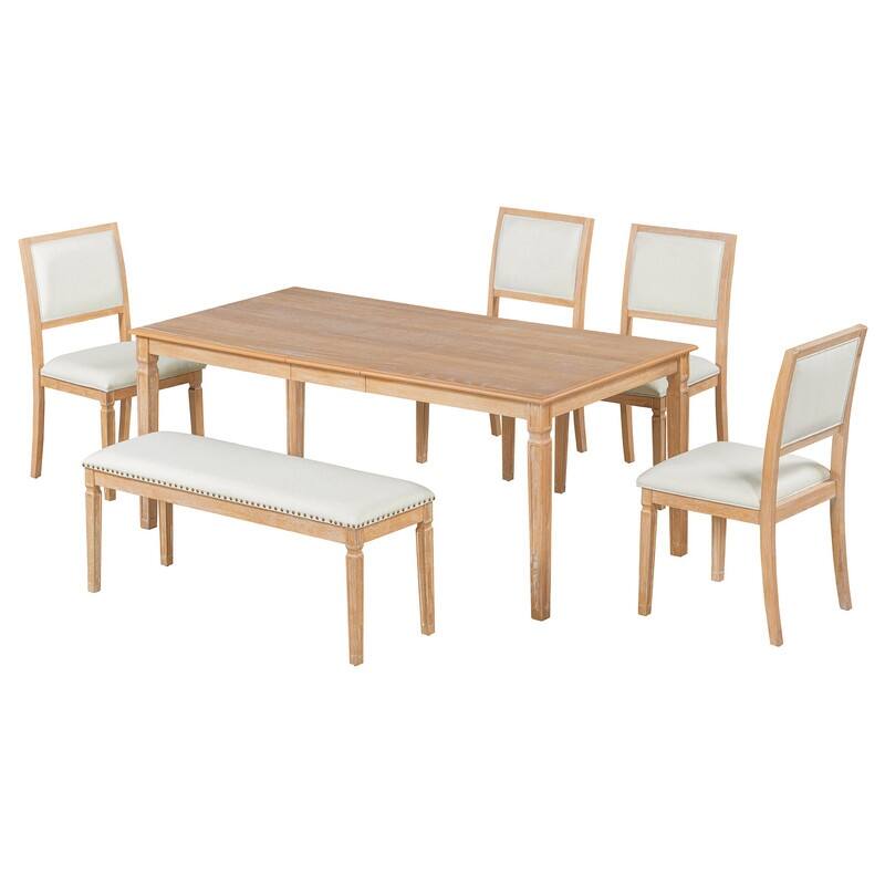 Rustic Farmhouse Extendable Dining Table Set for Six with Four Chairs and Bench for Cozy Gatherings