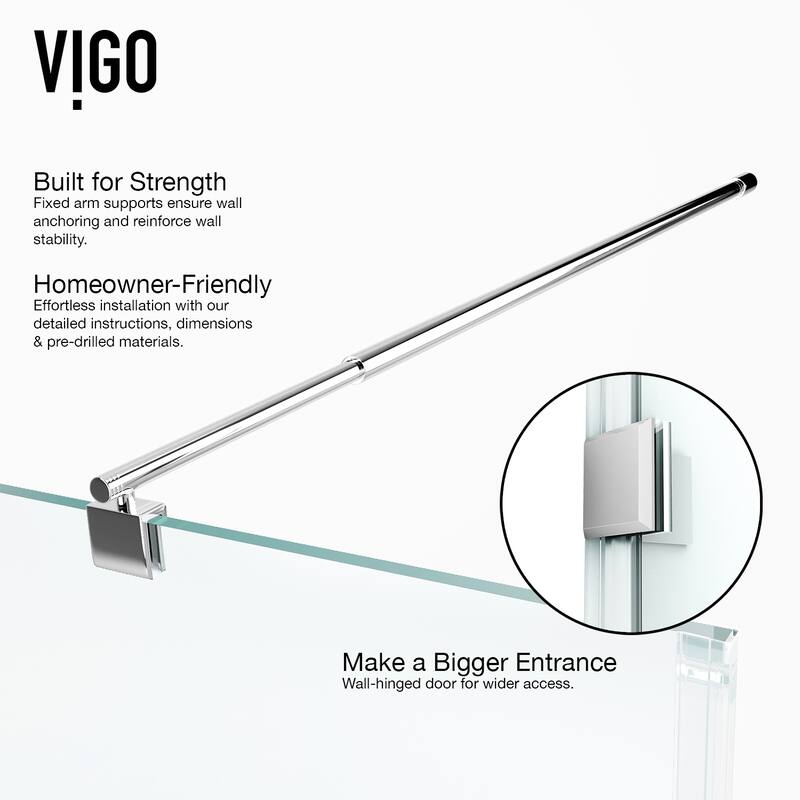 VIGO Pacifica 46"D x 34"W x 73"H Frameless Hinged Shower Enclosure